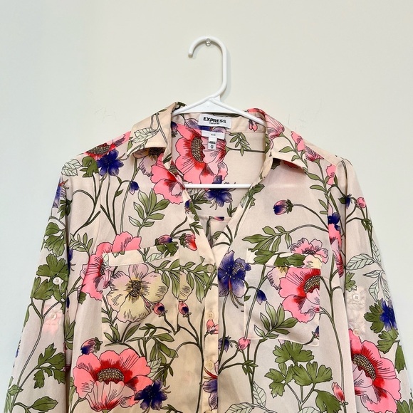2/$30 Express - Floral Button Down Long Sleeve Blouse - Picture 3 of 7